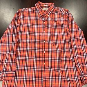 Casual Orange and Red Plaid Button Down Shirt